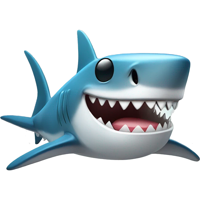 Shark with a board with sunglasses and smiling with his pearly white teeth. He is swimming at the ocean. emoji