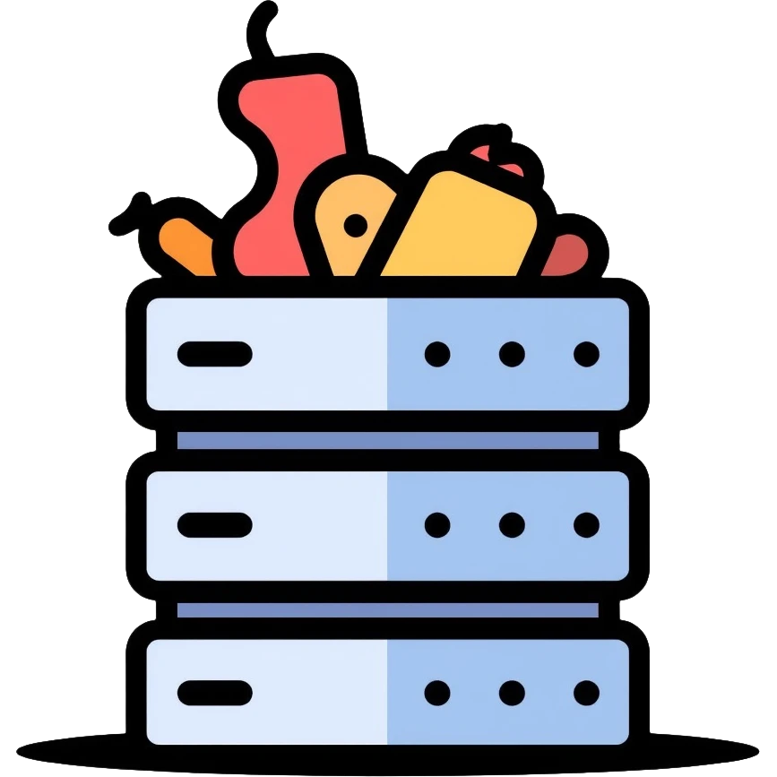 snack food peeking out from behind database server emoji
