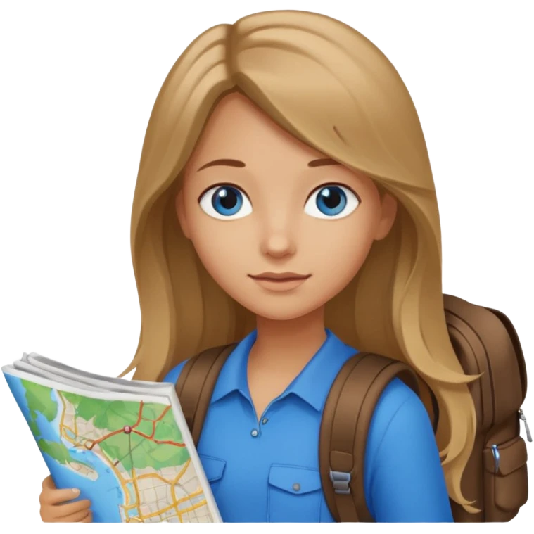 Girl with long light brown/dark blonde hair and blue eyes and I love to travel emoji
