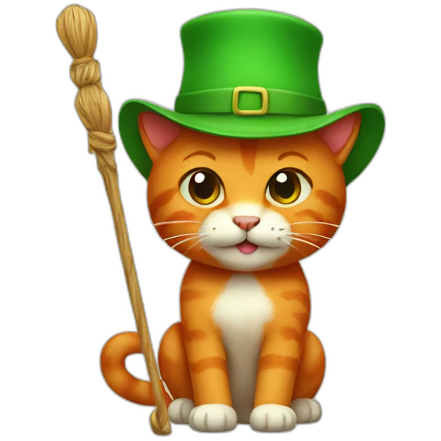A red cat with a green hat and a staff emoji