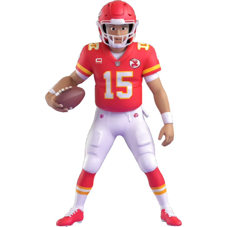 Patrick Mahomes, Kansas City Chiefs quarterback with curly hair, football uniform emoji