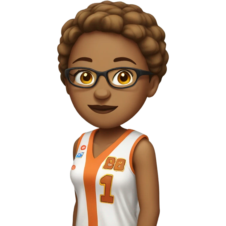 short hair women with glasses in basket ball uniform emoji