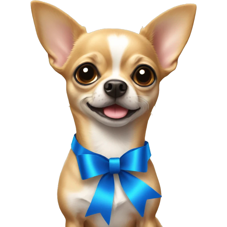 A chihuahua with a blue ribbon emoji
