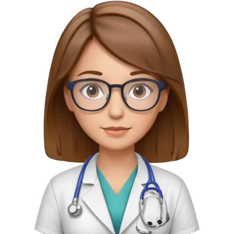 doctor woman with brown hair with blonde highlights, she has glasses emoji