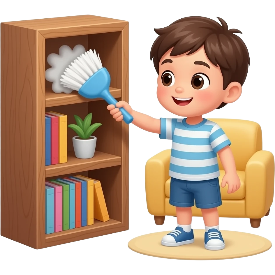 kid with a duster dusting the shelf emoji