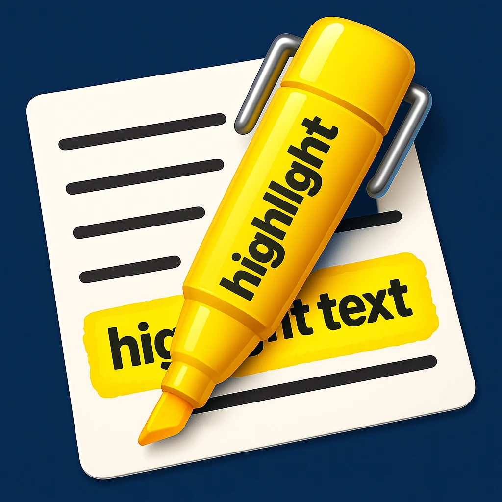 Make the highlighter effect bold and clear, with vivid highlighted text and a dynamic, visually appealing look in the style of apple style emojis. emoji