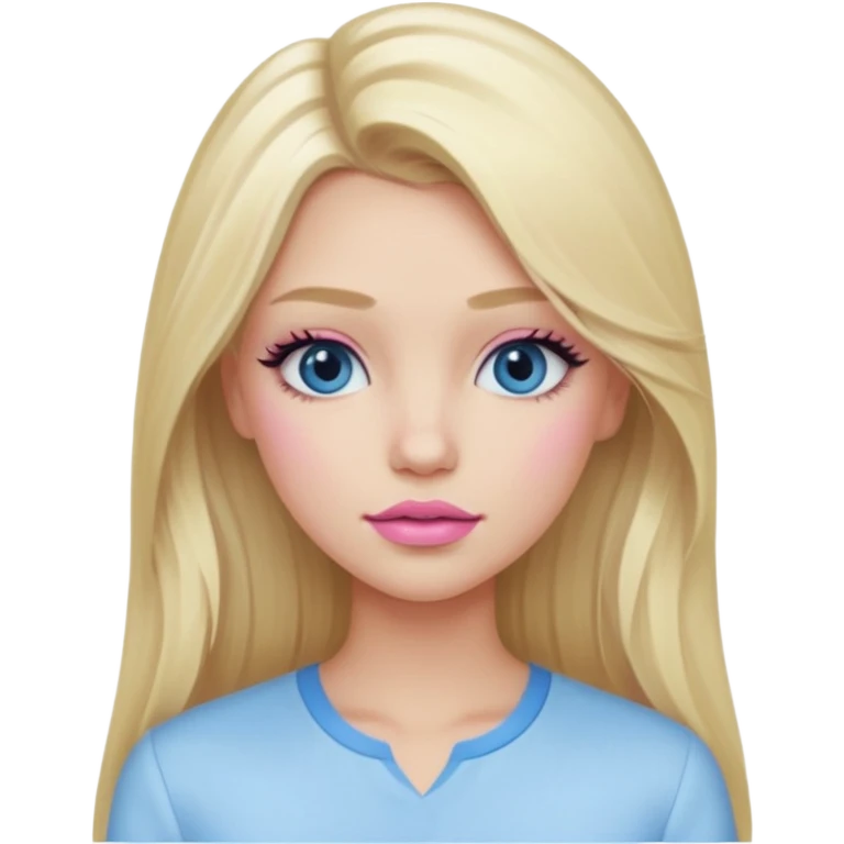 emoji를 만들고 싶어 여름 쿨톤 라이트. Summer cool tone light. summer cool (light to mute tone). 긴머리 여성, blonde girl, eyelashes, wearing white-skyblue blouse. cool pink lipstick, and pale pink blush. long hair! emoji