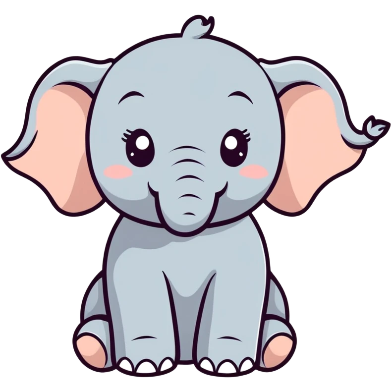 Adorable chubby baby elephant, joyful expression, low ploy digital illustration style. Die cut vector, clean smooth lines, highly detailed, 4k hd quailty, professional quailty, transparent background, 2800x2800 pixels, 300 dpi emoji