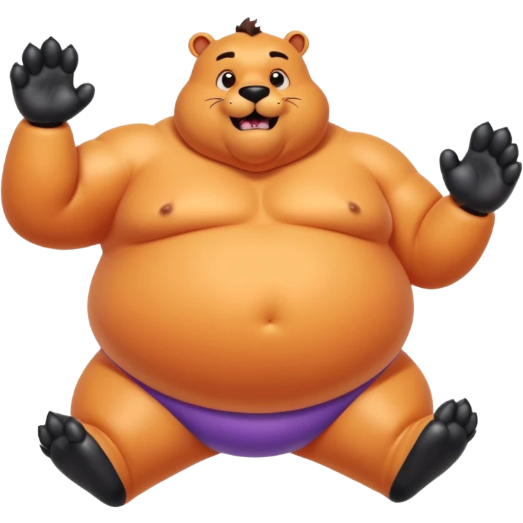 Oilly fat strong muscle blizzbeast with big fat inflated bloated balloon king size massive oilly belly with legs spread out showing black feet paw pads with a outtie bellybutton blushing and moaning farting emoji