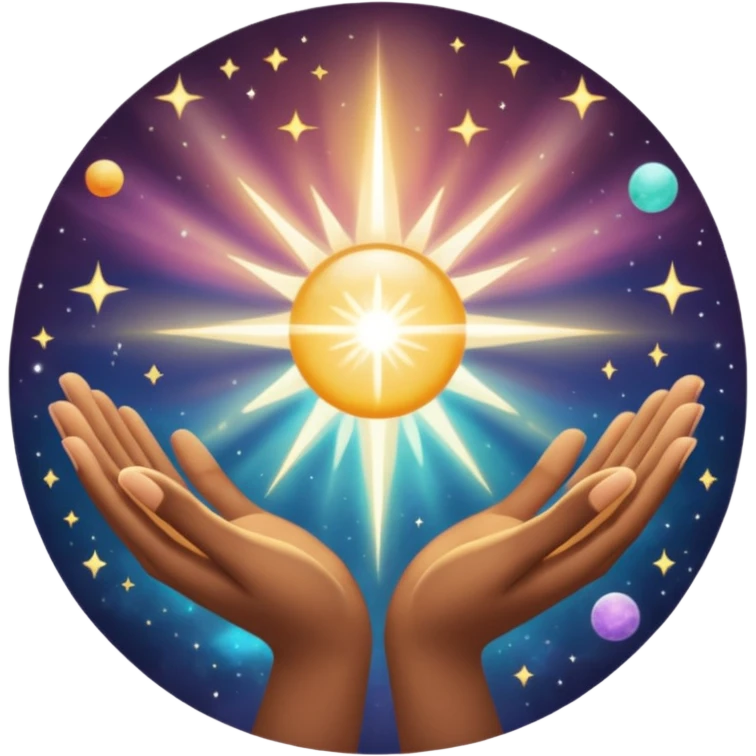 radiating a cosmic healing light in between two hands  emoji