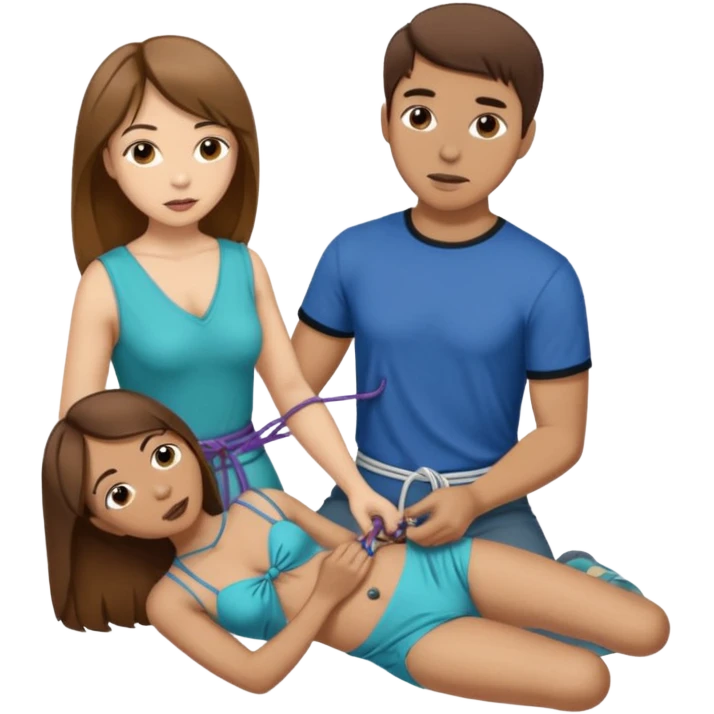 Brown hair Male submissive in chastity and is being pegged by a Hispanic female while tied down emoji