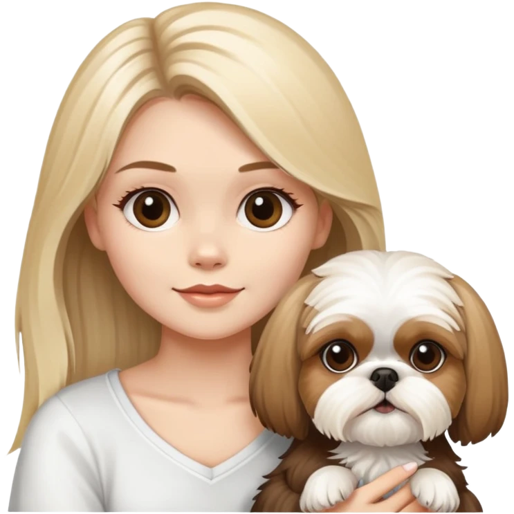 long blond girl with shi tzu in white and brown emoji