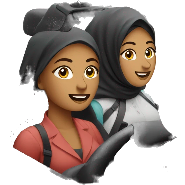  two Muslim woman driving Mercedes convertible emoji