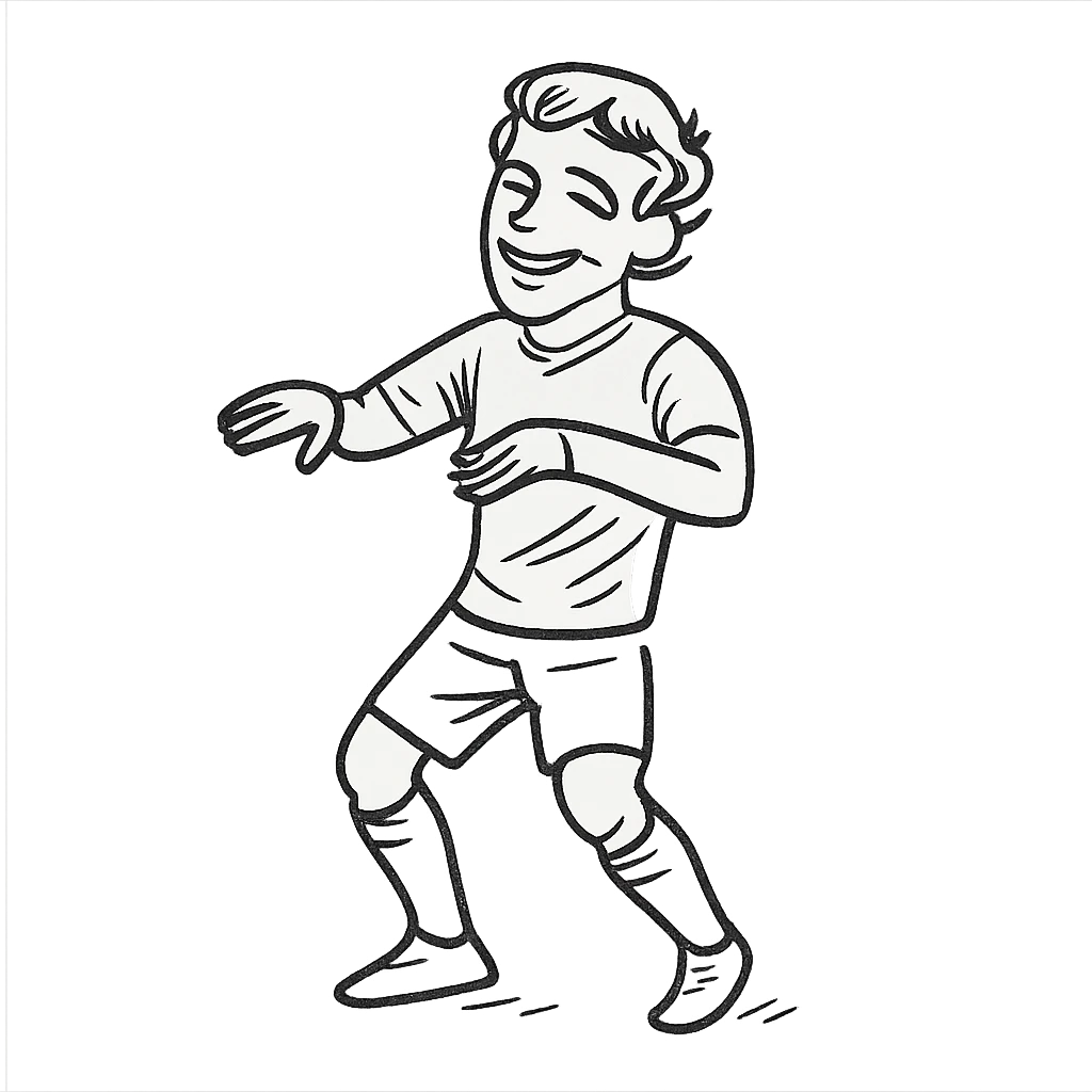 Griezmann goal celebration, football player, smiling while dancing, wearing football jersey, moving line style emoji