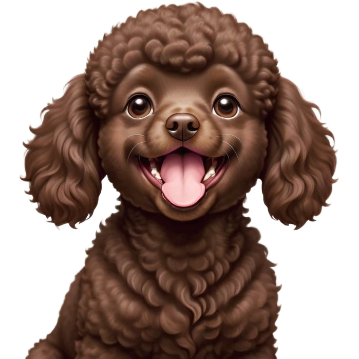 Cinematic Cute Yawning Chocolate Poodle Portrait Emoji, Head tilted slightly with a dramatic, wide-open yawn, displaying a soft, curly chocolate Fur with a refined texture, floppy ears slightly drooping, round brown eyes barely open in drowsy contentment, Simplified yet irresistibly adorable features, highly detailed, glowing with a soft, cozy glow, high shine, relaxed yet expressive, stylized with a touch of whimsy, bright and endearing, soft glowing outline, capturing the essence of a sleepy yet affectionate companion, so drowsy it feels like it could stretch right out of the screen and curl up for a nap! emoji