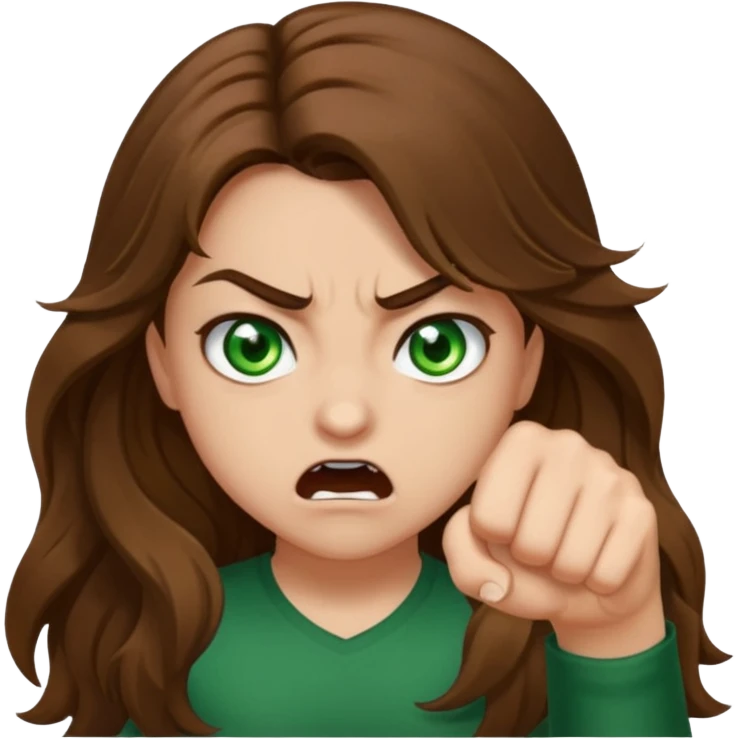 girl with green hazel eyes and brown long and waybe hair wanting to give me a punch emoji