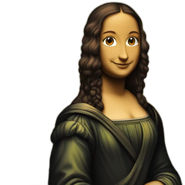 mona lisa walking down the street, which is on fire emoji