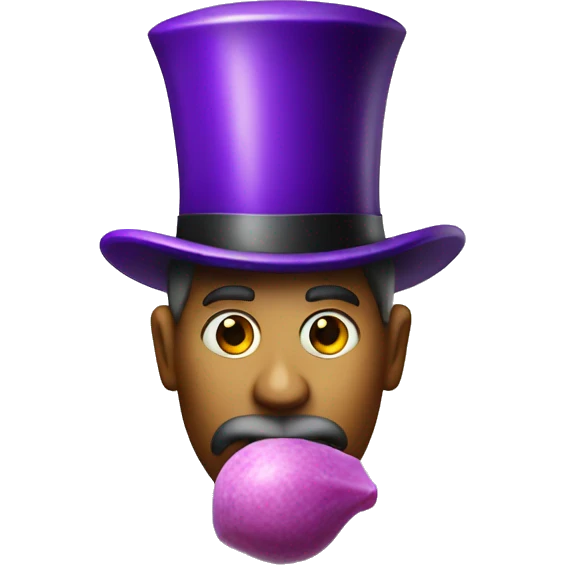 Man chewing bubblegum holding a Leek wearing a purple banded tophat emoji
