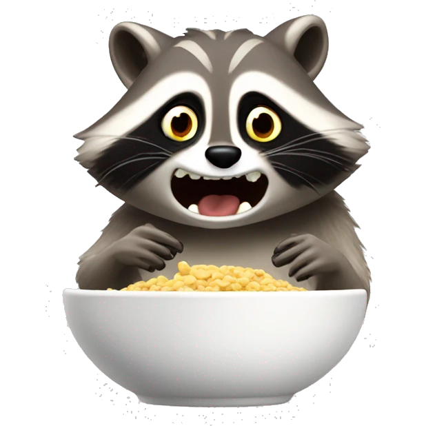 Shocked raccoon jaw opening reaction while eating cereal emoji