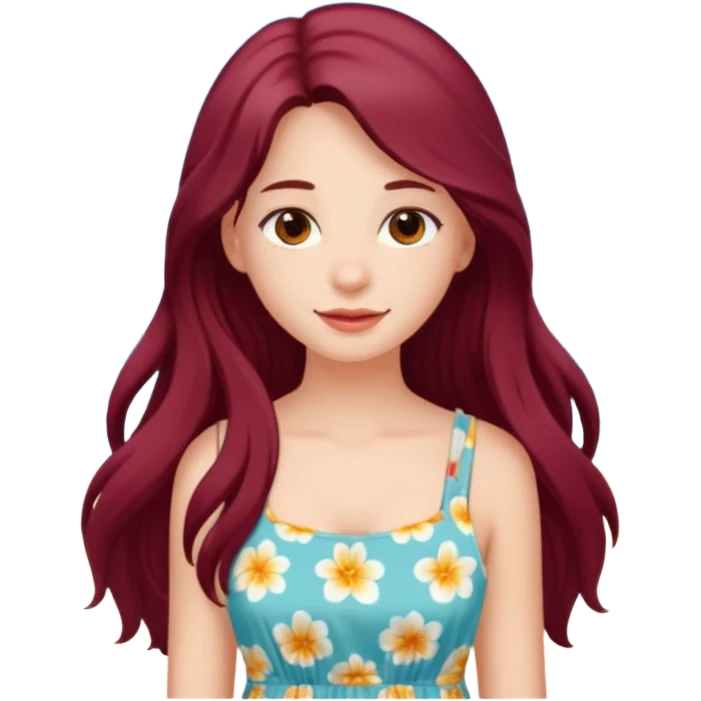 Beautiful burgundy long haired girl at the beach emoji