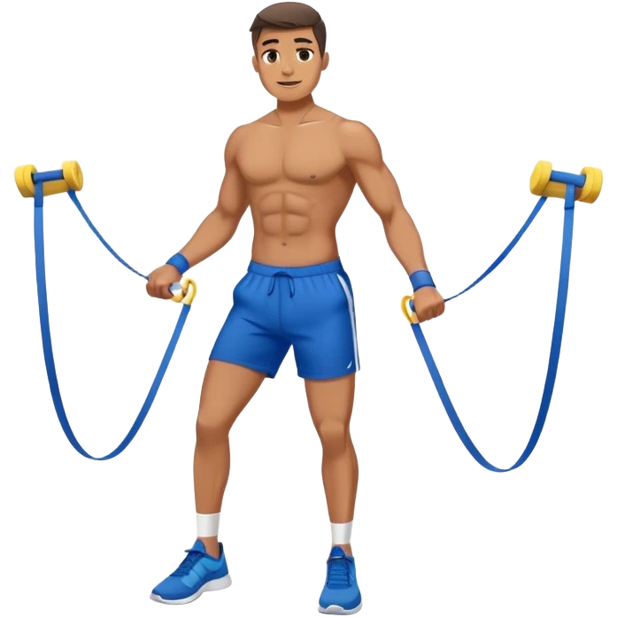 fit man with blue shorts resistance bands exercises emoji