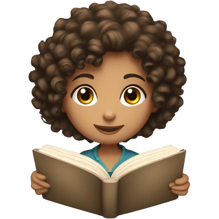 Brunette curly haired girl reading a book  emoji