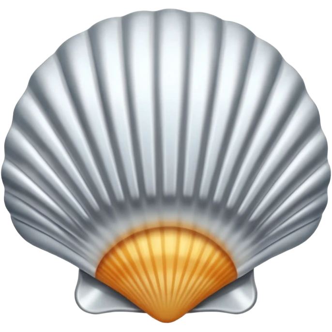 A seashell emoji made of polished silver chrome, smooth curved surface, reflective metallic highlights, elegant minimal design, iOS emoji style, centered, clean white background, soft lighting emoji