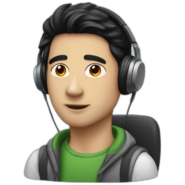 guy with black hair listening to an audiobook emoji