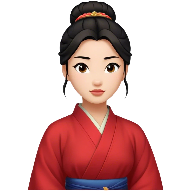 Cinematic Realistic Timeless Mulan Portrait, featuring a serene and confident Mulan with intricately detailed, natural light skin and precisely styled dark hair in a traditional bun. Her expression is calm and assured, and her simple, traditional robe is rendered with realistic textures and delicate, natural folds that catch the light beautifully. The portrait is illuminated by soft, ambient light that creates a natural, radiant finish and subtle glowing outline, perfectly capturing her enduring beauty and quiet strength in a timeless, realistic manner. emoji