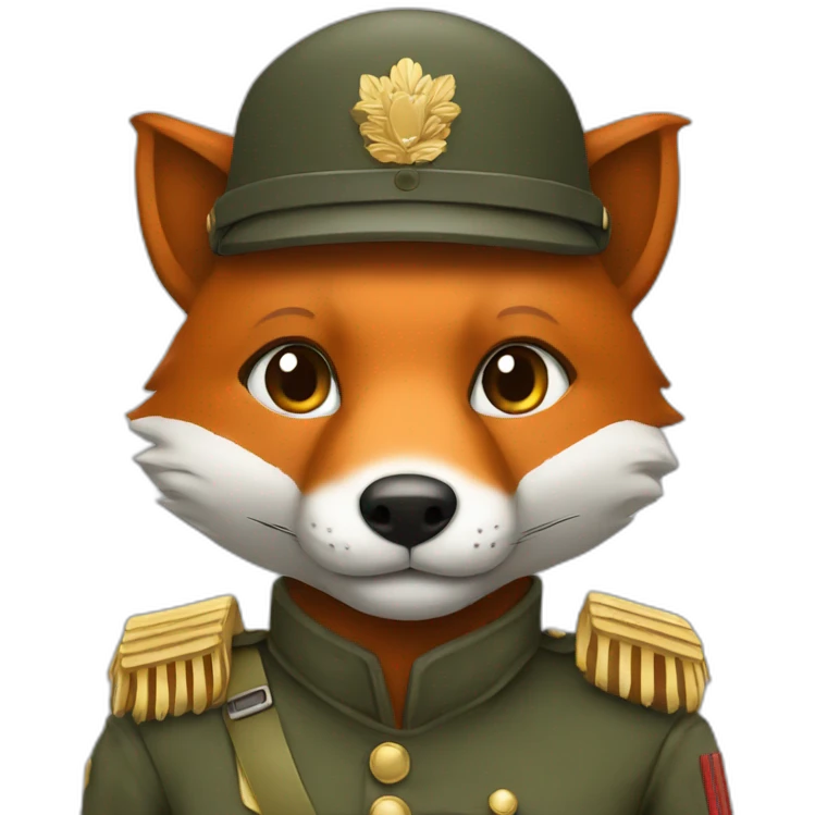 A fox wearing a soldier uniform emoji