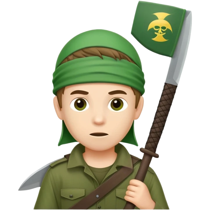 boy wearing green flag on his head with machete emoji