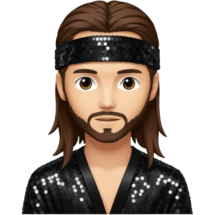 Tom Kaulitz with long brown hair, black sequin outfit  emoji