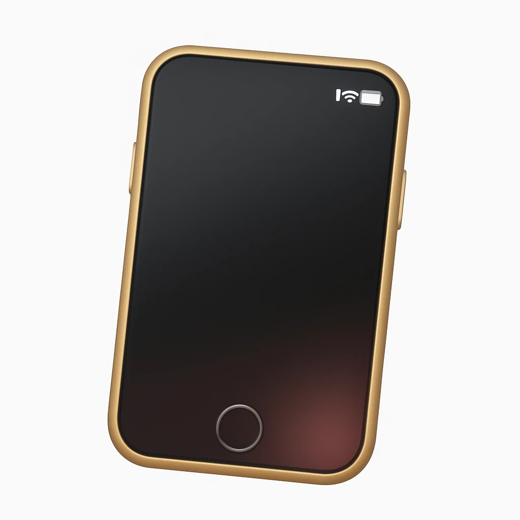 Create a phone emoji exactly like the reference image but without the Wi-Fi symbol and wording. Maintain the same shape, color, and details, with a smooth and shiny appearance in the style of iOS emoji. Add a slight blush to the phone. emoji