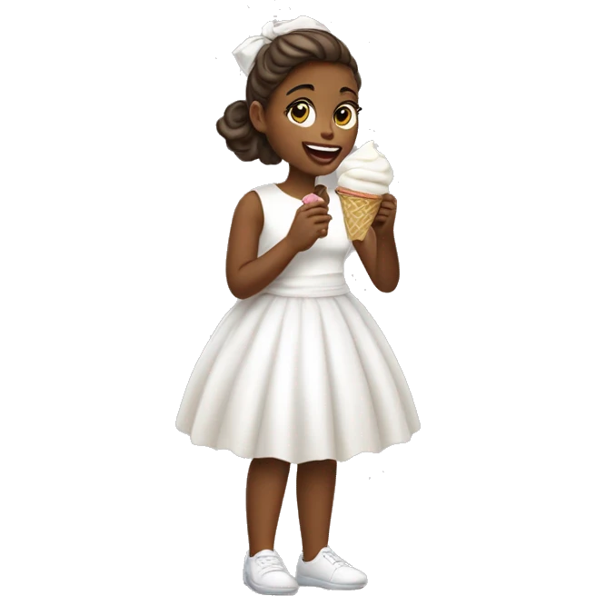 elegant girl in white dress eating ice cream  emoji