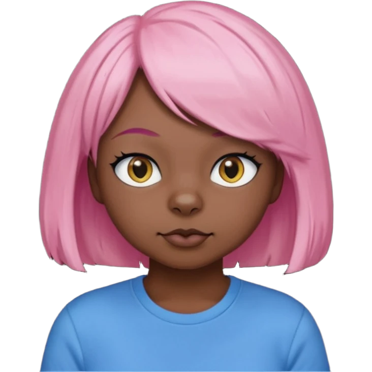 Black cat wearing a short pink hair wig, blue T-shirt emoji