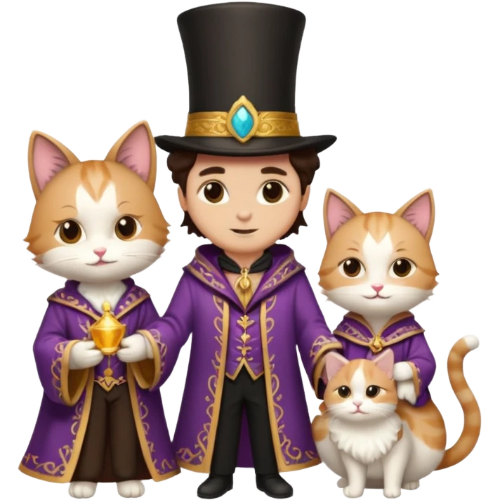 magician couple and their pet cat emoji