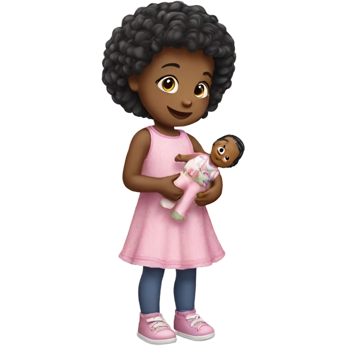 Toddler girl playing with doll emoji