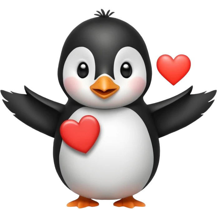 cute penguin with heart, waving and saying 'Hello' emoji