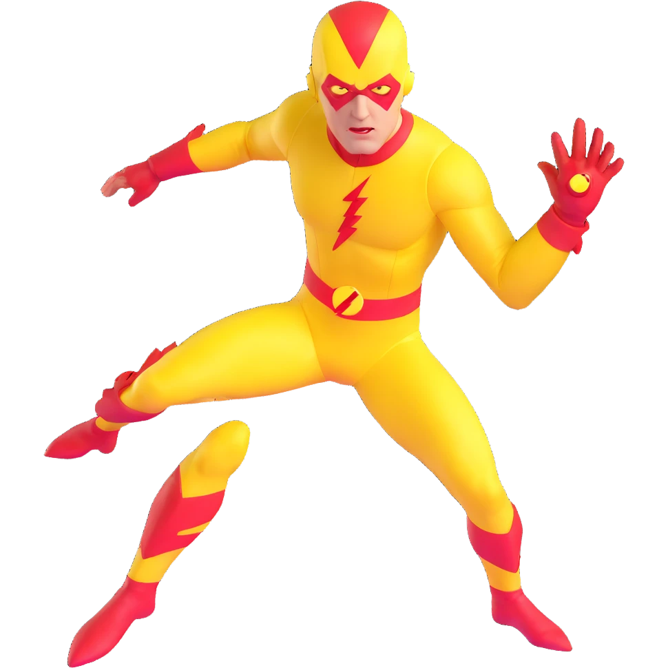 Reverse Flash villain with yellow costume and red lightning bolt emoji