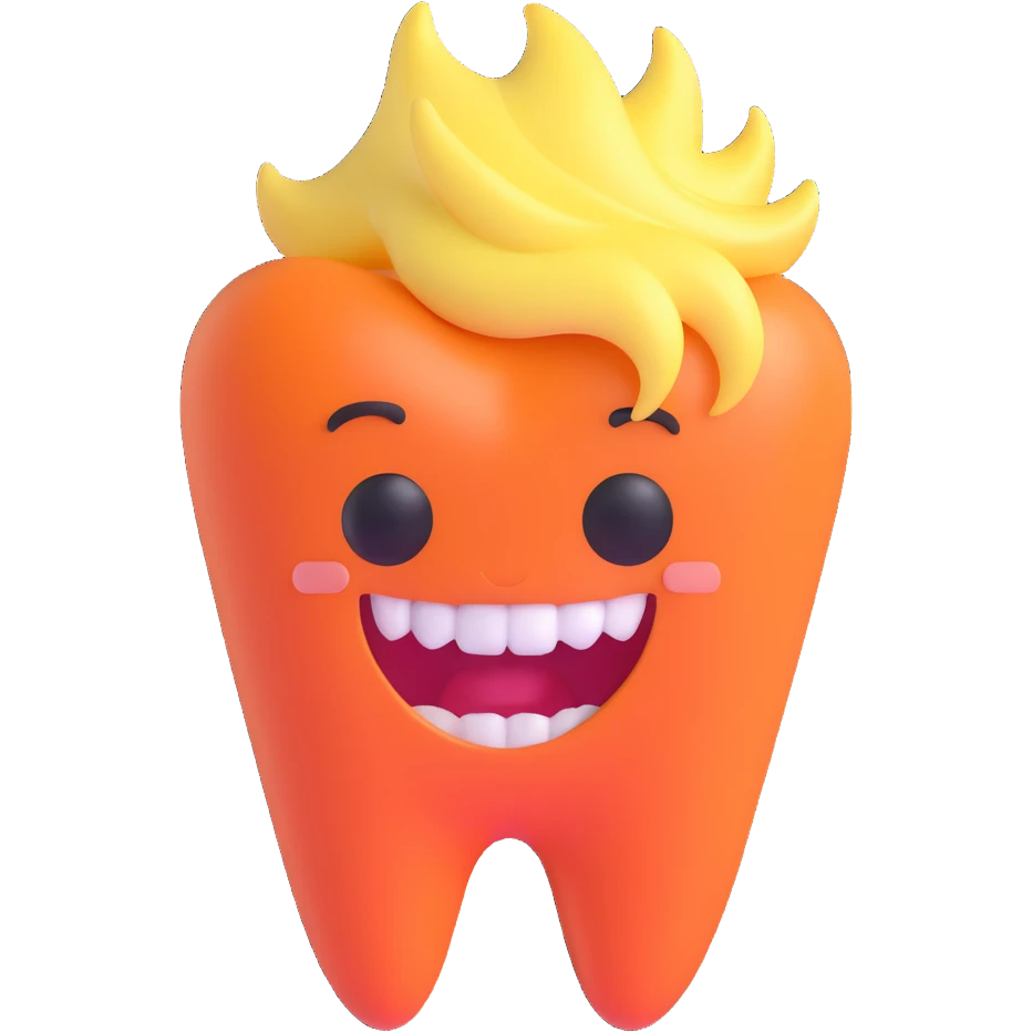 tooth character with a stylish hair gel hairstyle, fun and expressive emoji