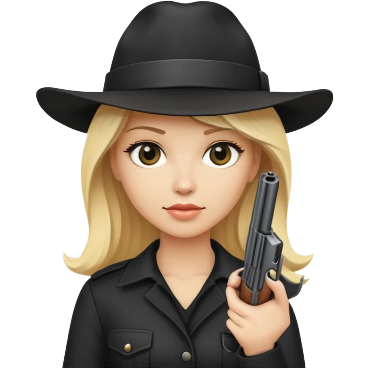 Mafia woman blondes, in hat , with gun , black style emoji
