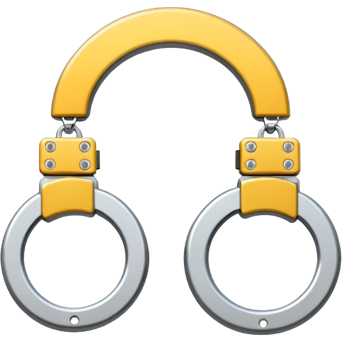 Minimalistic metallic handcuffs emoji, black and white, reflective metal, simple flat vector design, futuristic minimal style emoji