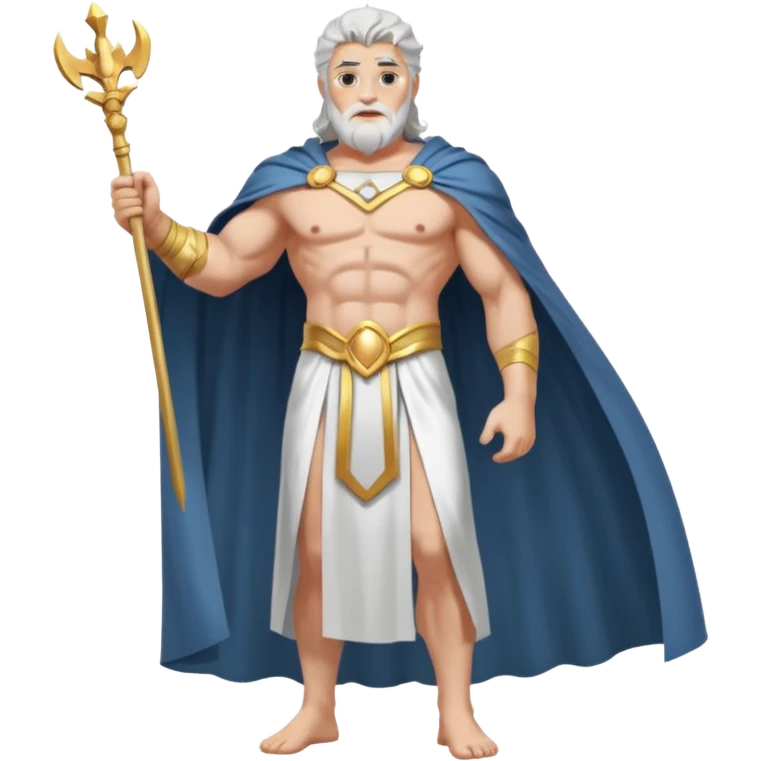 fullbody silverhair shirtless god ZEUS, white robe over shoulder and cape, standing still emoji
