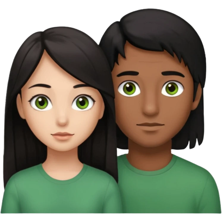  chico pelo negro con ojos grises junto a una chica con pelo castaño largo y ojos verdes emoji