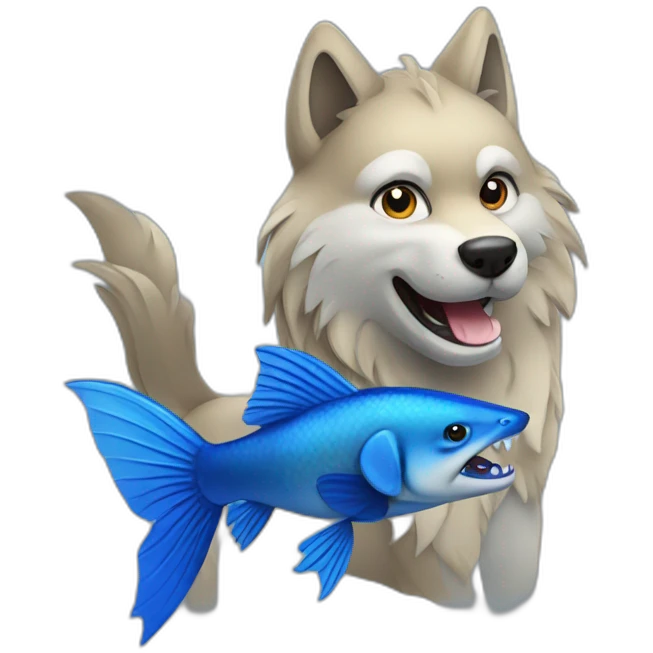 wolf holding a dark blue beta fish in paw emoji