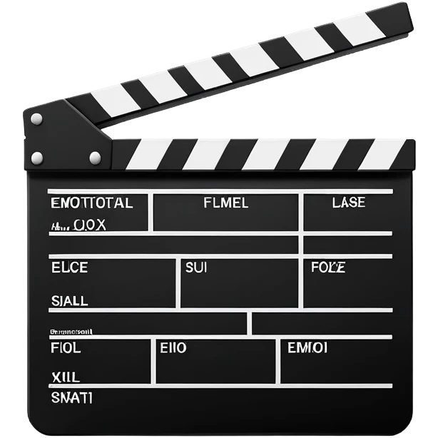 extremely minimalist film clapperboard, ultra simplified movie slate with just essential elements, black and white emoji