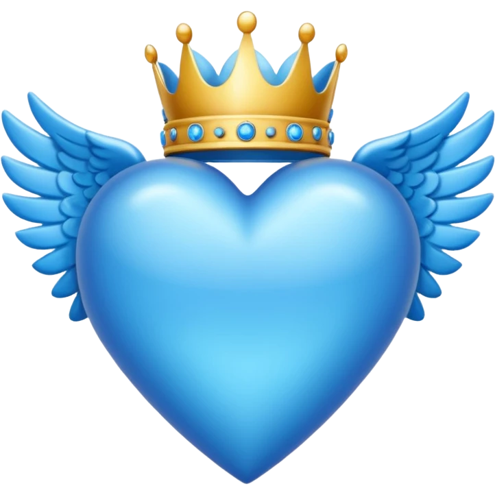 Un emoji de corazón completamente azul con alas y una corona emoji