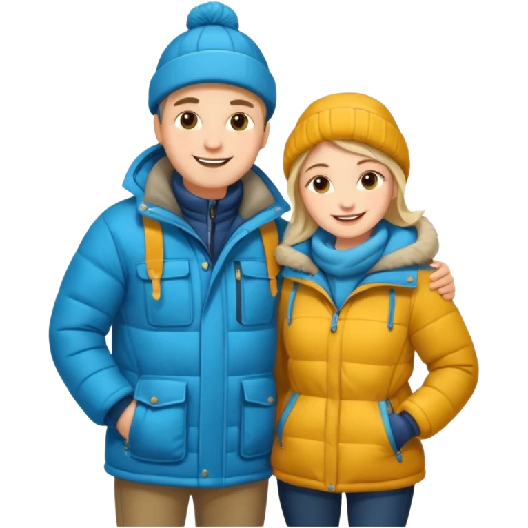 full-length cozy couple in winter jackets emoji