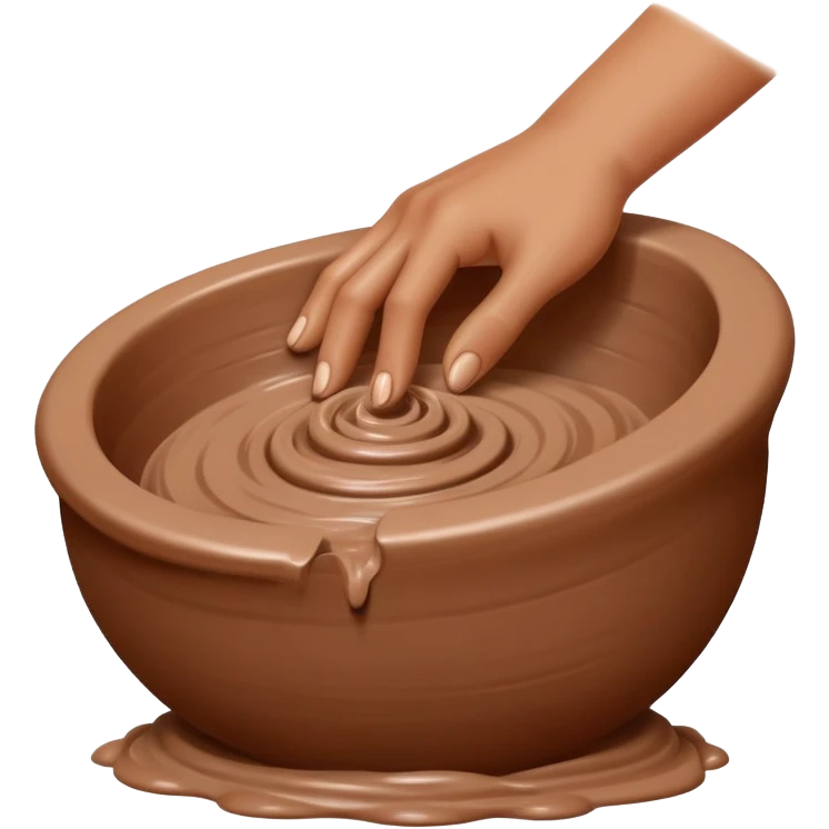 single hand scooping and hugging on the side of a blob of clay on a silver pottery wheel emoji