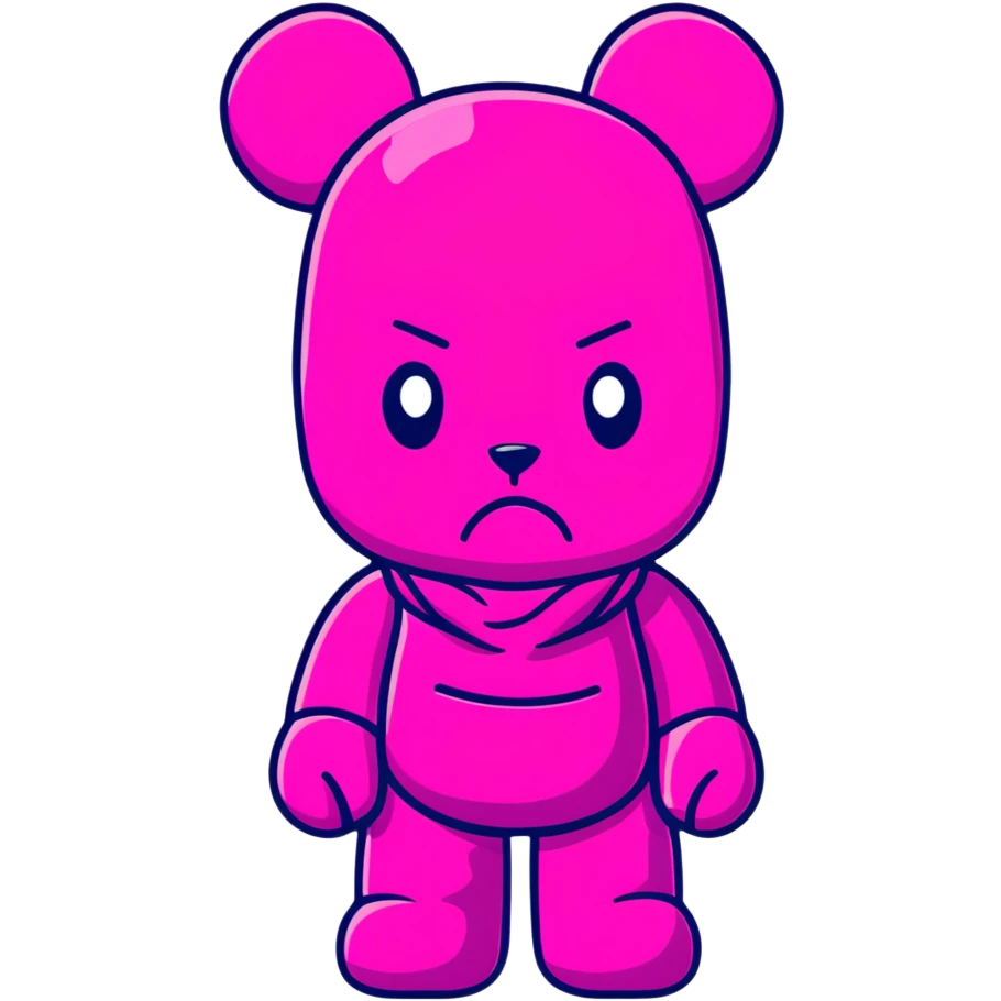 Bearbrick figure with classic KAWS crossed-out X eyes wearing a bright pink balaclava, colorful bear-shaped collectible toy emoji